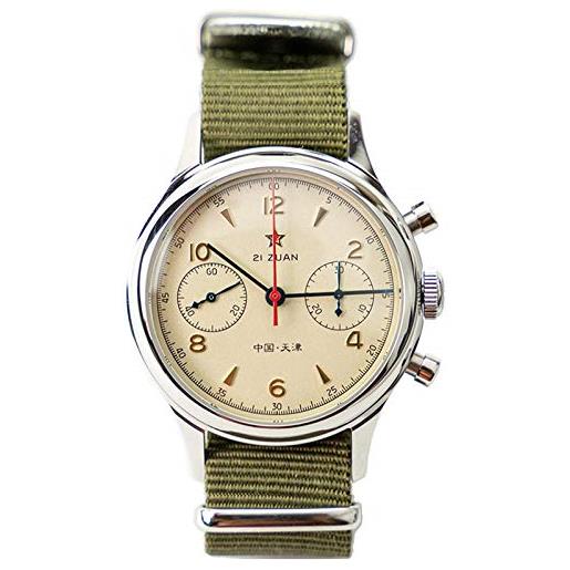 Sugess orologio meccanico uomo cronografo seagull 1963 movimento orologio da polso in stile militare impermeabile zaffiro regalo per uomo (verde militare)
