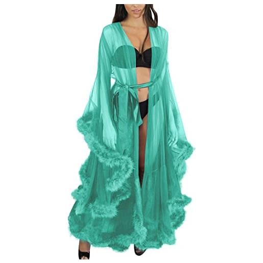 Generic cardigan pizzo donna moda sexy tulle robe lungo lingerie camicia da notte accappatoio pigiameria piuma da sposa robe lingerie lingerie taglie, 1 verde. , misura unica