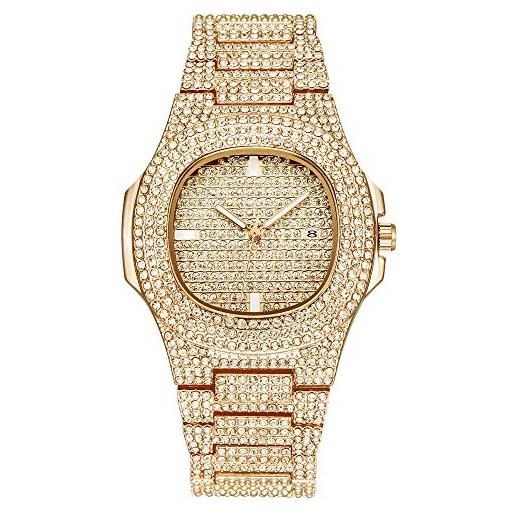 Grancey unisex adulto tutti gli orologi di diamanti rotonda in cristallo di lusso orologio bracciali hip hop vogue orologi cinturino oro 1