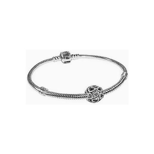 Pandora moments 590702hv-19+790964 - braccialetto a maglia di serpente con ciondolo a forma di cuore, in argento sterling, 19 cm, 19 cm, argento, nessuna pietra preziosa