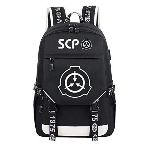 WANHONGYUE scp anime luminoso laptop backpack borsa da scuola zaino per con porta di ricarica usb nero / 4