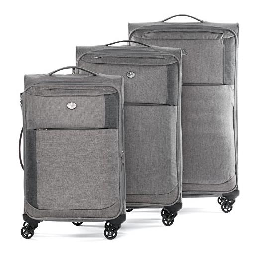 FERGÉ set di 3 valigie viaggio saint-tropez - bagaglio morbido leggera 3 pezzi valigetta 4 ruote girevole grigio