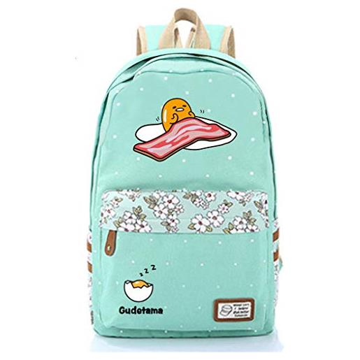 WANHONGYUE gudetama egg anime fiori borsa da scuola zaino casual per studente viaggio backpack /7 verde