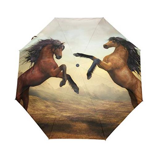 BEUSS animale cavallo ombrello pieghevole automatico antivento con auto apri chiudi portatile ombrelli per viaggi spiaggia donne bambini ragazzi ragazze