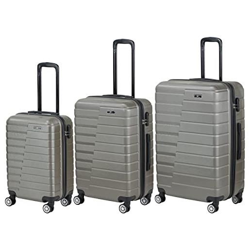 Totò Piccinni set valigie trolley con guscio rigido di ottima qualità con 4 rotelle pivotanti (grigio, set 3 valigie)