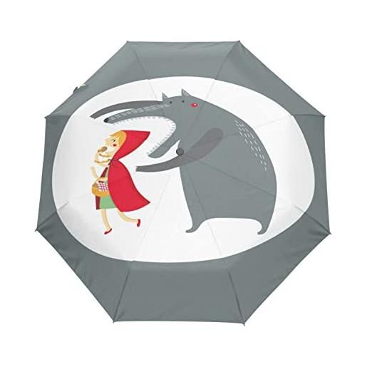 KAAVIYO ragazza lupo grigio cartone animato ombrello pieghevole automatico antivento con auto apri chiudi portatile protezione uv ombrelli per viaggi spiaggia donne bambini ragazzi ragazze
