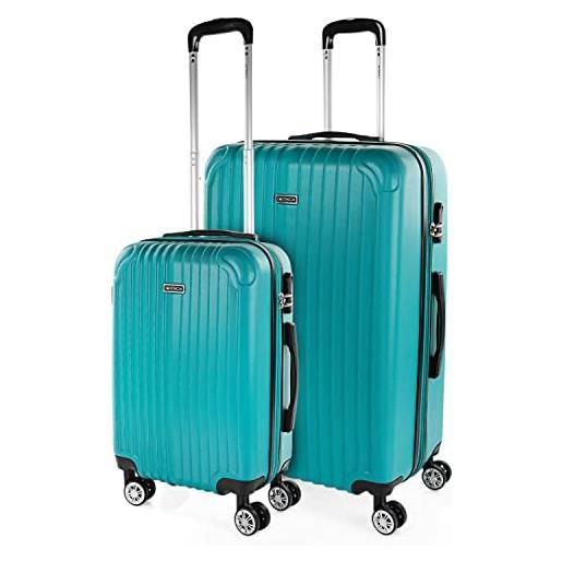 ITACA - set valigie - set valigie rigide offerte. Valigia grande rigida, valigia media rigida e bagaglio a mano. Set di valigie con lucchetto combinazione tsa t71517, verde menta