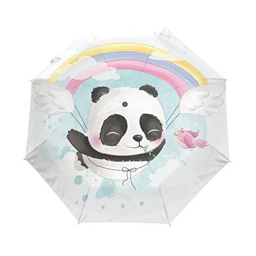 Sawhonn angelo bambino panda arcobaleno ombrello automatico pieghevole portatile ombrelli antivento da viaggio per uomini donn