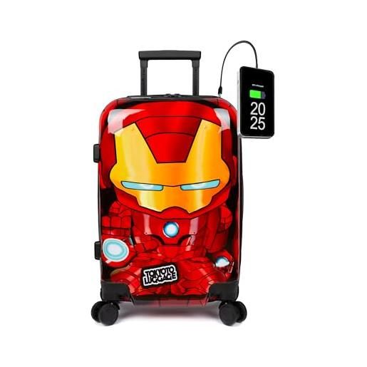 TOKYOTO - valigia da cabina divertente per bambini adolescenti ragazze e fans dei supereroi cartoni animati avengers bagaglio a mano con usb 55x40x20 cm | trolley 55x35x20 valigia rigida iron boy