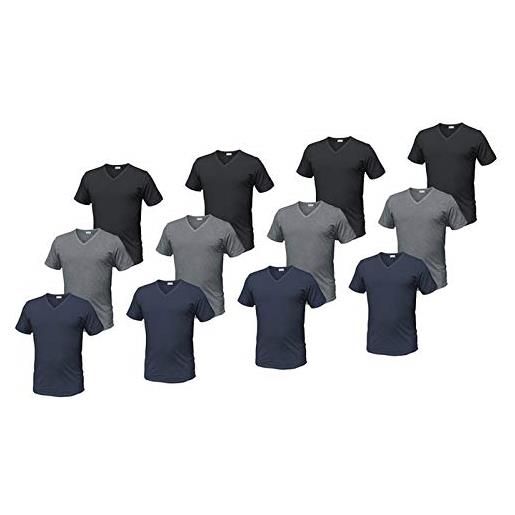 LIABEL. set da 12 t-shirt da uomo cotone disponibili in 3 modelli e varie taglie (3/s, assortito-girocollo)
