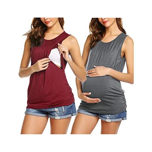 UNibelle gravidanza t-shirt allattamento top allattamento al seno estate maternità canotta senza maniche donne 2pcs grigio+rosso xxl