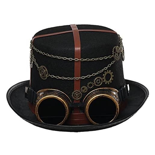 BLESSUME steampunk - cappello a cilindro con occhiali per carnevale, halloween, feste a tema, nero , l
