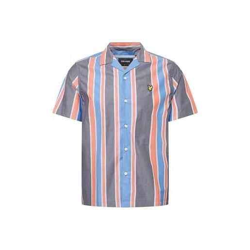 Lyle & Scott vertical stripe resort - camicia a maniche corte, flyer red/spring blue, m