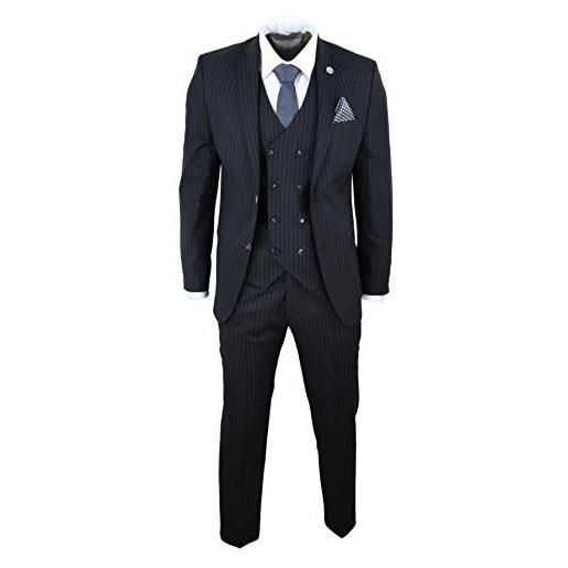 TruClothing.com abito elegante da uomo 3 pezzi motivo a righe gessate stile blinders gatsby - nero 44uk, 54it giacca - 38 pantaloni