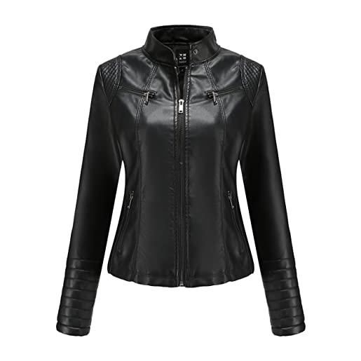 Parkourer giacca corta da donna in pelle pu cappotto da motociclista con zip giacca donna in ecopelle cappotto corto da moto primavera autunno