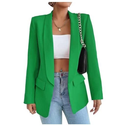 HOTIAN blazer elegante donna colletto cappotto elegante cardigan aperto casual a maniche lunghe business casuale blazer green l