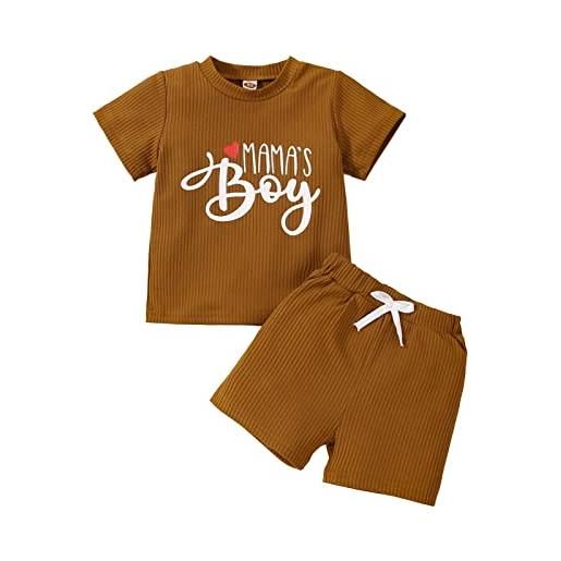 Verve Jelly vestiti estivi per neonato t-shirt manica corta a costine con stampa lettera top + pantaloncini completi in due pezzi 110 marrone 18-24 mesi