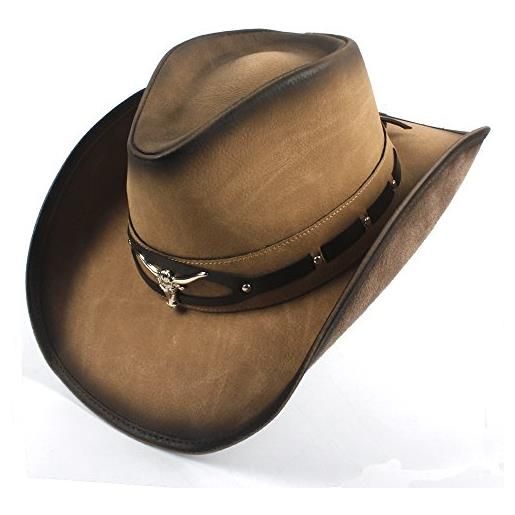 SSLA 2018 cappello cownoy per uomo western jazz hat con bull head, naturale, 58/59 cm