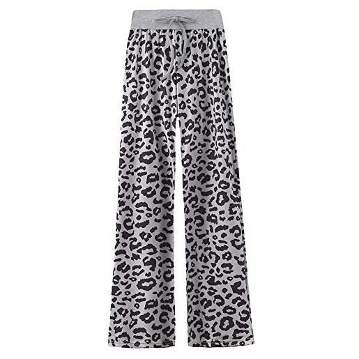amropi donna rilassato pantaloni palazzo coulisse leopardato casuale pajama pantaloni lounge (grigio, l)