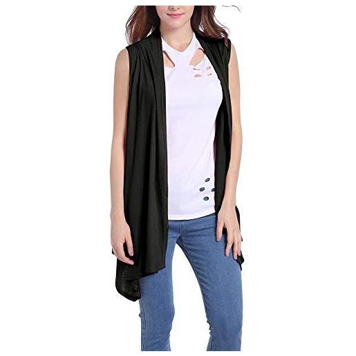 Huixin gilet donna lunga estivi moda sleeveless aperto a forcella cardigan abbigliamento leggero eleganti monocromo asimmetrico casual relaxed coat outwear (color: schwarz, size: xl)