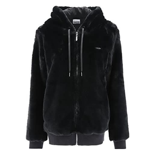 FREDDY giacca in ecopelliccia nera con cappuccio doppiato e zip - nero - medium