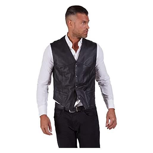 D'Arienzo gilet in pelle nera smanicato uomo made in italy vera pelle giacca giubbotto giubbino moto made in italy gilet nero/58