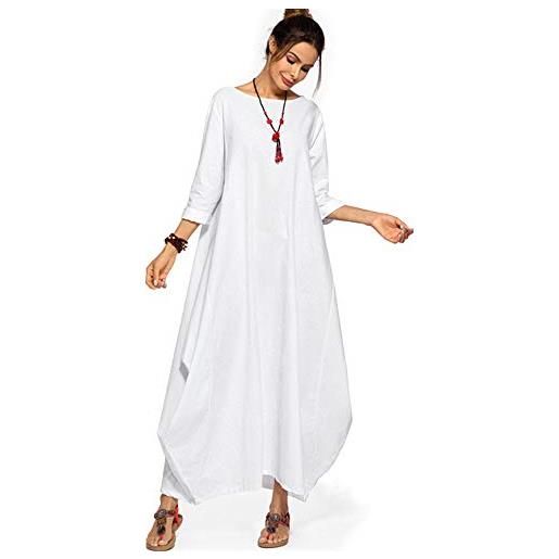 xbowo-dress abito lungo da donna marocchino caftano abaya dubai arabo musulmano islamico indonesia vestito solido manica a mezza manica femminile, bianco, m