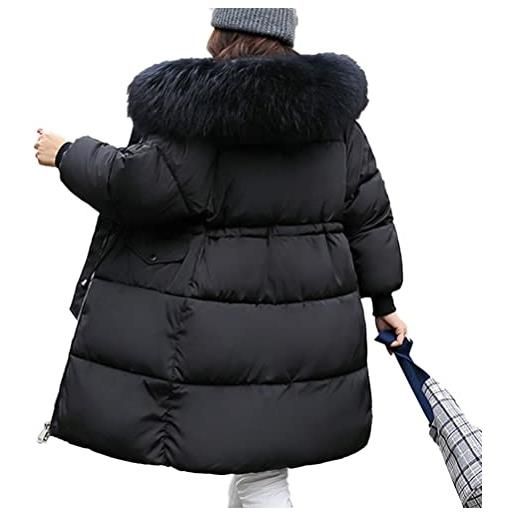 Onsoyours donna piumino con cappuccio con bordo in pelliccia sintetica cappotto lungo invernale caldo parka da donna giacca con cerniera e tasca a nero 3xl