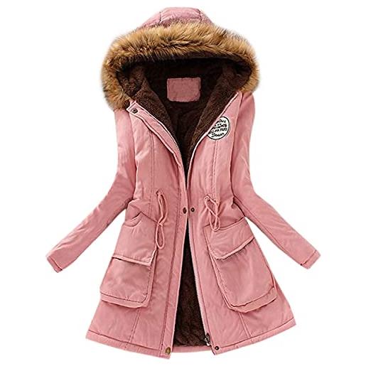 ticticlily giubbotto parka cappotto donna invernale lungo caldo giacca cappuccio manica lunga con tasche primaverile tinta unita giubbino blu scuro s