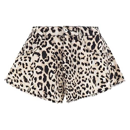 FREDDY - shorts in denim con stampa leopardata ed effetto drappeggio, donna, multicolor, extra small