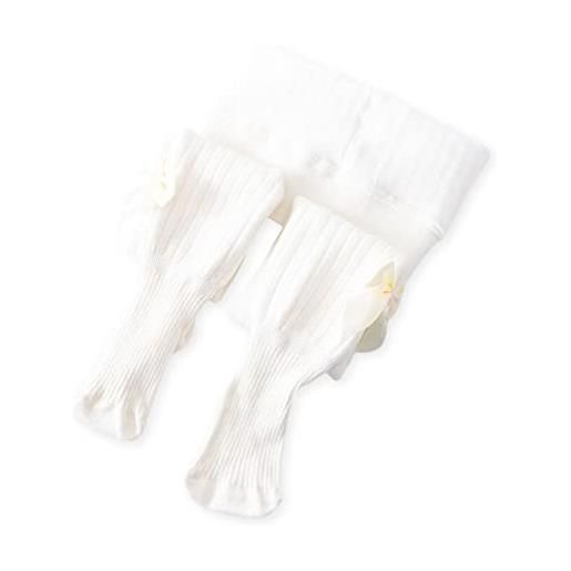 SONARIN collant per bambina, cotone calzamaglia bimba con fiocco caldo invernali leggings calze maglia pantaloni morbidi elastici per neonata ragazza 1-2 anni(bianco)