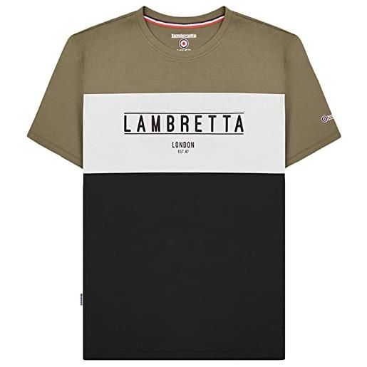 Lambretta t-shirt a manica corta uomo panel - khaki/nero, kaki/nero. , l