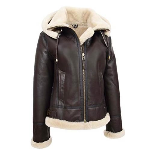 A1 FASHION GOODS giacca da donna in vera pelle di pecora con cappuccio marrone shearling b3 pilot aviator coat - maria marrone 48