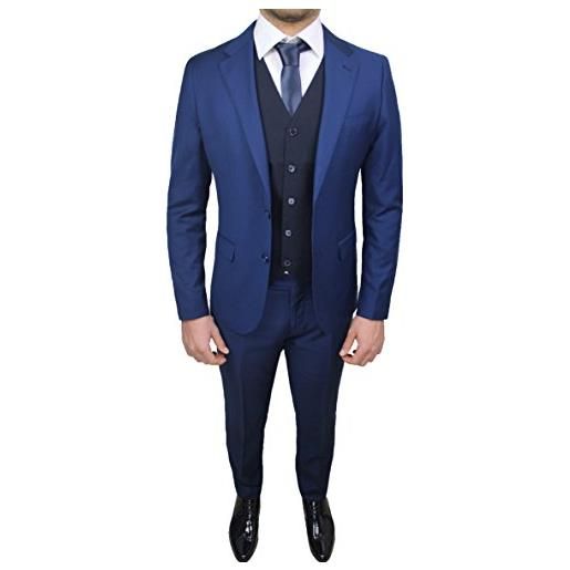 Mat Sartoriale abito completo uomo sartoriale blu elegante con gilet e cravatta in coordinato (54)
