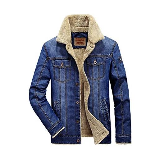 JIANYE giacca jeans uomo vintage giacca invernale in pelliccia giubbotto inverno caldo casual cappotto inverno blu marino m