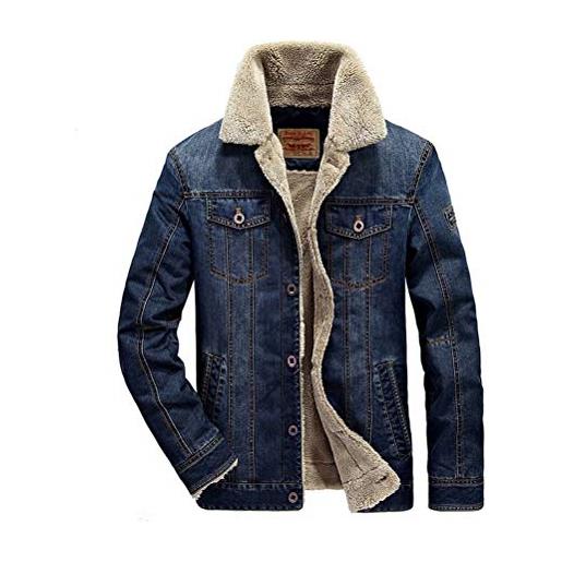 JIANYE giacca jeans uomo vintage giacca invernale in pelliccia giubbotto inverno caldo casual cappotto inverno blu m