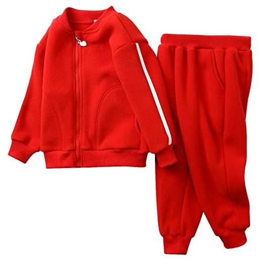 amropi bambini ragazzi a righe tuta zip felpa top e bottom pantaloni jogging casuale sportiva (rosso, 8-9 anni)