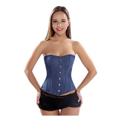 WLFFW bustino corsetto gotico corpetto denim donna steampunk sottile(eu(32-34) s)