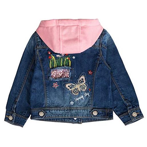 Peacolate 2-10 anni bambina giacca di jeans ricamata paillettes cappotti con rosa cappello(farfalla, 2-3 anni)