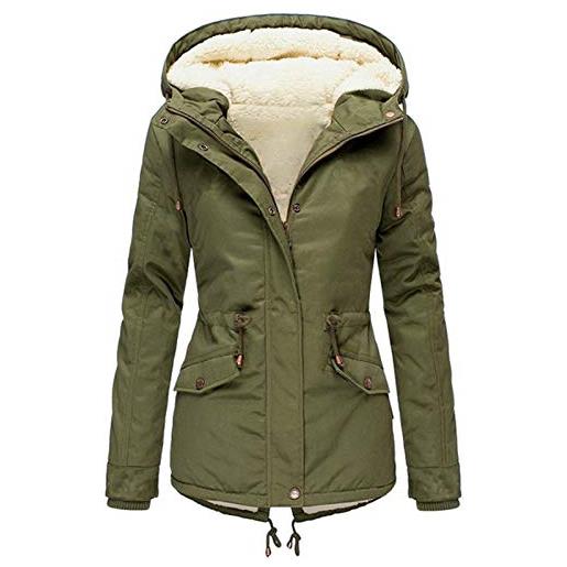 Kobilee cappotto invernale lungo da donna, elegante, foderato in lana calda, a vita alta, taglia grande, parka invernale, verde militare, xxl