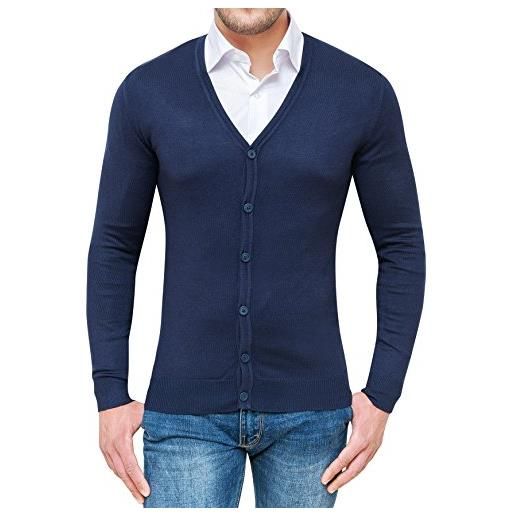 Evoga cardigan maglione uomo blu casual invernale slim fit aderente con bottoni (m)