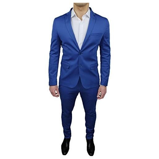 Mat Sartoriale abito completo uomo sartoriale raso blu chiaro lucido slim fit vestito elegante cerimonia (46)