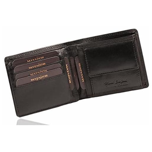 Matador® portafoglio da uomo con protezione rfid/nfc certificata tüv, nero , 12 x 10 x 2 cm, vintage