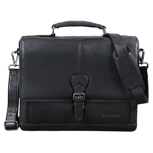 STILORD 'francis' ventiquattrore classica in pelle uomo borsa portadocumenti cartella pc borsa da lavoro, colore: nero