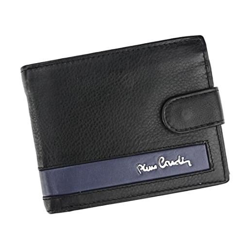 Pierre Cardin elegante portafoglio da uomo, 11.5x9.5x2.2 cm, in 100% pelle naturale, per un massimo di 11 carte, 2 scomparti per banconote, nero e blu. , tilak26