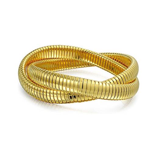 Bling Jewelry bracciale a serpente omega cobra, ampio e intrecciato, set di braccialetti elastici interconnessi in acciaio inossidabile placcato in oro giallo, adatto a polsi da 8 a 8,5 pollici