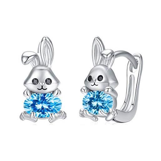 CUOKA MIRACLE orecchini a cerchio di coniglio in argento sterling 925 con zirconi cubici, orecchini coniglio animale per ragazze donne orecchini coniglietto per bambini (blu)
