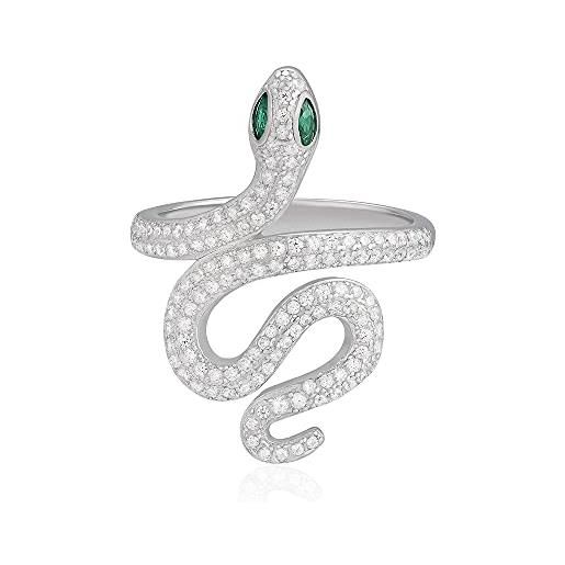 KRKC anello a serpente per donne, anelli in argento sterling, ipoallergenico, zirconia cubica, disegno serpente dagli occhi verdi o rossi, taglia 5 6 7 8