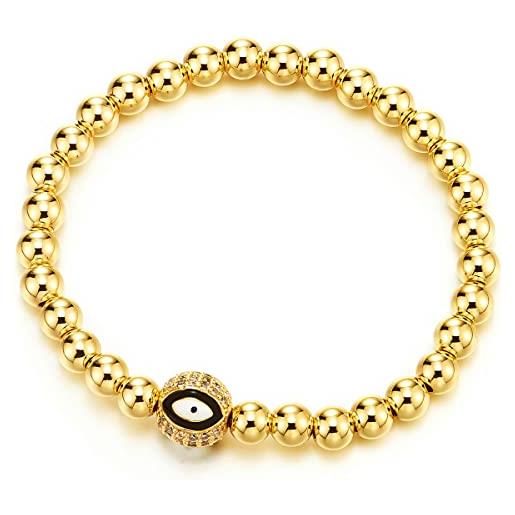 COOLSTEELANDBEYOND bracciale colore oro perline catena da donna uomo, braccialetto di fascino con zirconi charm malocchio