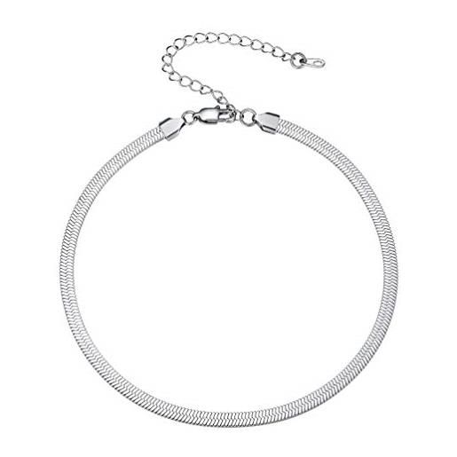 Collana Donna Girocollo Con Ciondolo Cuore E Diamante – Catena Serpente Piatta – Placcata Oro